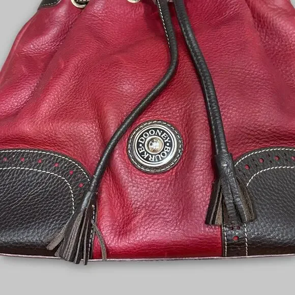 Vintage Dooney & Bourke Red & Black Pebbled Leather Drawstring Shoulder Bag - Picture 3 of 7